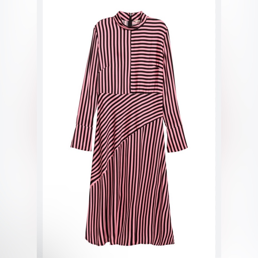H&M Pink and Black, Asymmetrical stripped dress.